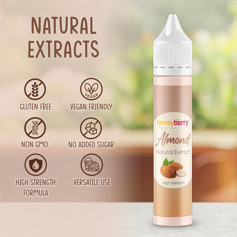 HONEYBERRY Natural Almond Extract 30ml – Professional-Grade Highly Concentrated Flavouring
