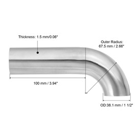 PATIKIL 90 Degree Mandrel Bend Elbow, 1 1/2inch OD Sanitary Exhaust Elbow Exhaust Pipe Connector 304 Stainless Steel 4in L Extended Pipe for Welding Modified Stair Handrail HVAC, 1 Pcs