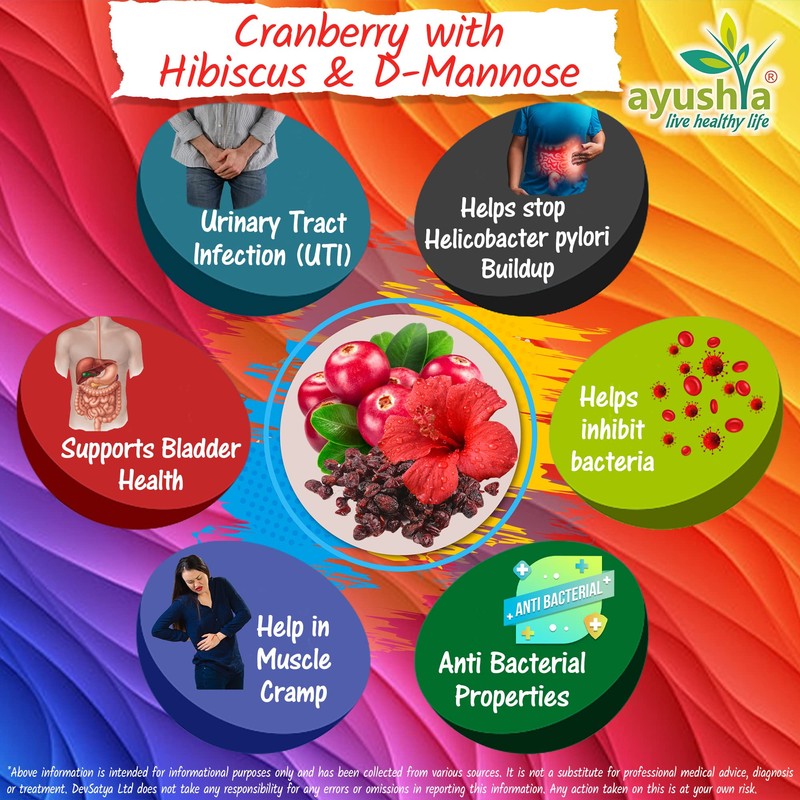 Ayushya Cranberry D-Mannose with Hibiscus Extract Capsules UTI Bladder Support