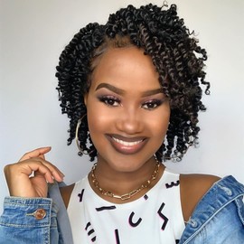 BOHOBABE Pre-twisted Passion Twist Crochet Hair 8 Inch Short Black Pre-looped Crochet Passion Twist Braiding Hair 8 Packs (1B)
