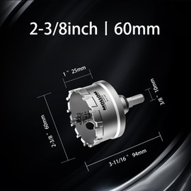 Mollom (2-3/8''|60mm) Heavy Duty Carbide Hole Saw with 2 Pilot Drill Bits, Hole Cutter cuts Stainless Steel, mild Steel, Iron, Copper, Brass, Plastic