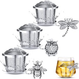 Tea Infuser with Charm 3 Sets Stainless Steel Loose Leaf Tea Strainer and Steeper Tea Ball Infuser Strainer Tea Mesh Strainer Tea Filters with Drip Trays and Pendant for Pot Cup Mug (Insects Style)