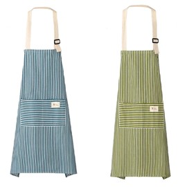 YSDINK 2er Set Kochschürze aus Baumwolle-Leinen, verstellbare Schürze mit Taschen für Damen und Herren, ideal zum Kochen, Backen, Grillen und kreative Hausarbeiten (Grün&Blau)