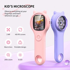 Ashfly Microscope for Kids - Portable Handheld Magnifying Glass for Kids - Mini Digital Microscope for Kids Educational Science Toys, Christmas Birthday Gifts for Age 3 4 5 6 7 8 Girls&Boys Pink