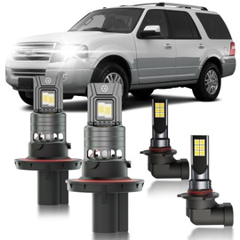 HUOKEDS for Ford Expedition 2007-2014 Fog Lights Bulbs Combo, 4pcs Super Bright White Dual Beam and Fog Lights Blubs Package, 1:1 Size as Stock Bulbs, Plug and Play