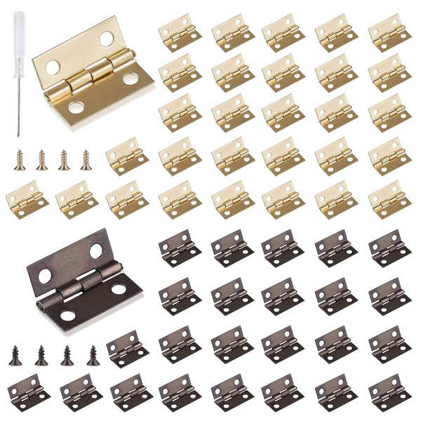 Roosea 60 Pcs Antique Mini Hinges 15 * 18 mm Small Hinges for Dolls House with 240 Screws and Screwdriver for DIY Crafts Wooden Box Toys Cabinet Drawer
