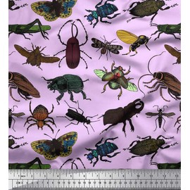 Soimoi Purple Moss Georgette Fabric Beetle & Honey Bee Insects Decor Fabric Printed BTY 42 Inch Wide