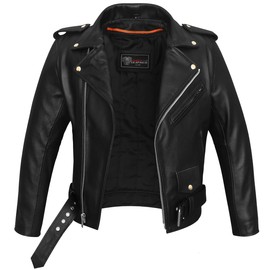 Vance Black Classic Police Style Motorcycle Leather Biker Jacket with Plain Sides (XL)