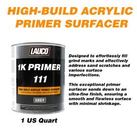 LAUCO 1K High Build Gray Acrylic Primer Surfacer, Fast-Drying, High-Build Automotive & Industrial Primer for Metal, Steel & Body-Filler (32 fl oz / 1 Quart)