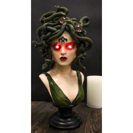 Greek Gorgon Sisters Goddess Medusa With Wild Snake Hair And LED Red Eyes Statue
