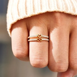 Heart Rings for Women To My Daughter Ring Gold Dainty Rhinestone Ring Set Crystal Infinity Finger Ring Vintage Midi Ring for Teen Girls (9)
