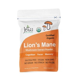 Jetsu Lions Mane Mushroom Powder, Organic, Vegan, Non-GMO Extract Supplement. Nootropic to Support Brain Health, Boost Neuron Growth and Your Immune System for Clarity and Focus. (227g)