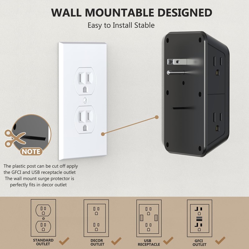 JcBlaon Outlet Extender Surge Protector - 6 Outlet Splitter with
