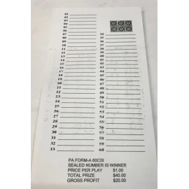 12 -  # 60 Sure Tip Boards (1-60)  Pull Tabs/Jar Tickets Free Ship USA Only