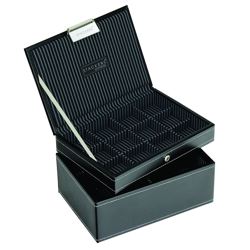 Stackers - Men's Black Mini Lidded Cufflink with Stripe Lining