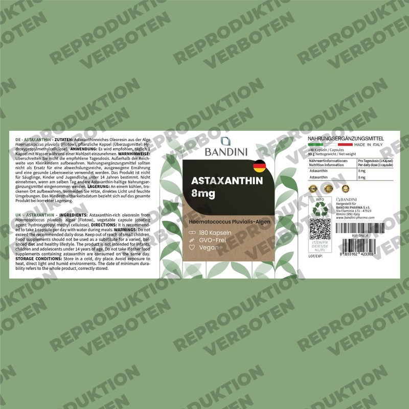 Bandini® 8 mg Astaxanthin - 180 Depot Capsules - Vegan