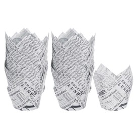 HARFINGTON 100pcs Tulip Cupcake Liners Greaseproof Baking Cups Paper Cupcake Wrappers Holders for Parties Weddings Birthdays, White with Newspaper