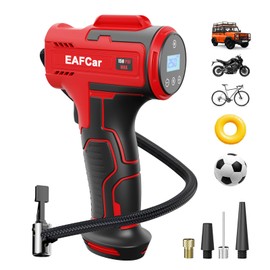 EAFCar Cordless Tyre Inflator Air Compressor,150PSI Electric Digital Display Portable Automatic Tyre Pump with LED Light & 4 Nozzle for Car, Motorcycle, Bike, Ball