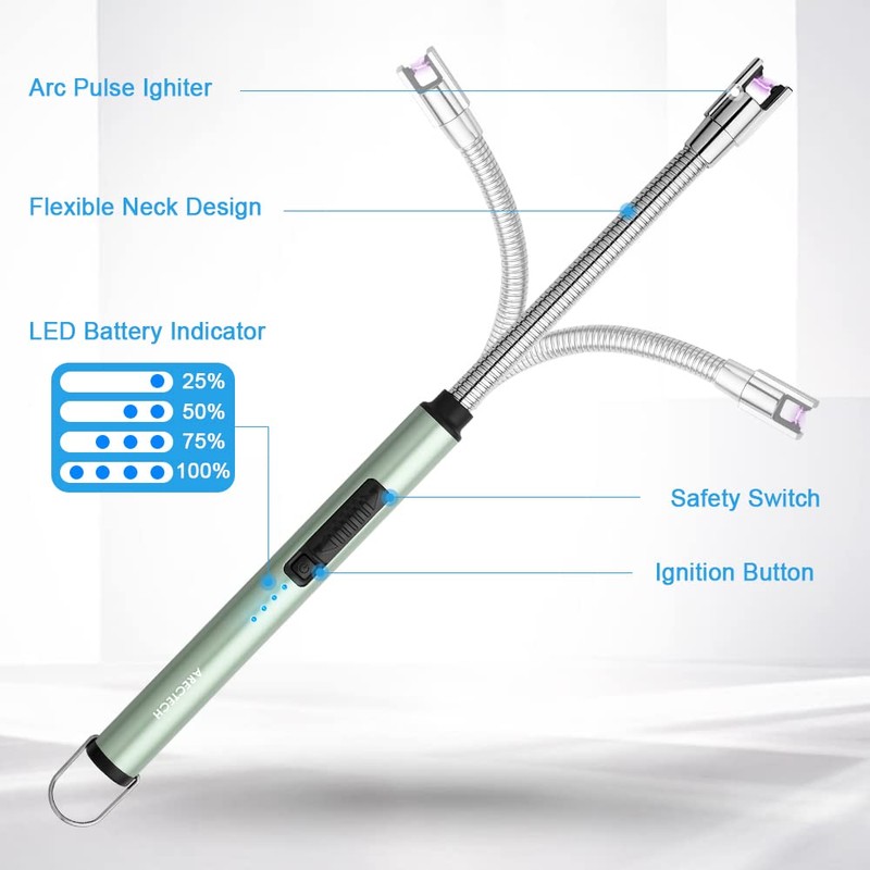 ARECTECH Electric Arc Candle Lighter Flameless Rechargeable USB Long Lighters