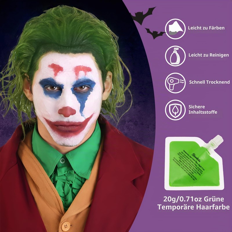 Halloween Joker Clown Make-Up Set with Green Hair Wax and