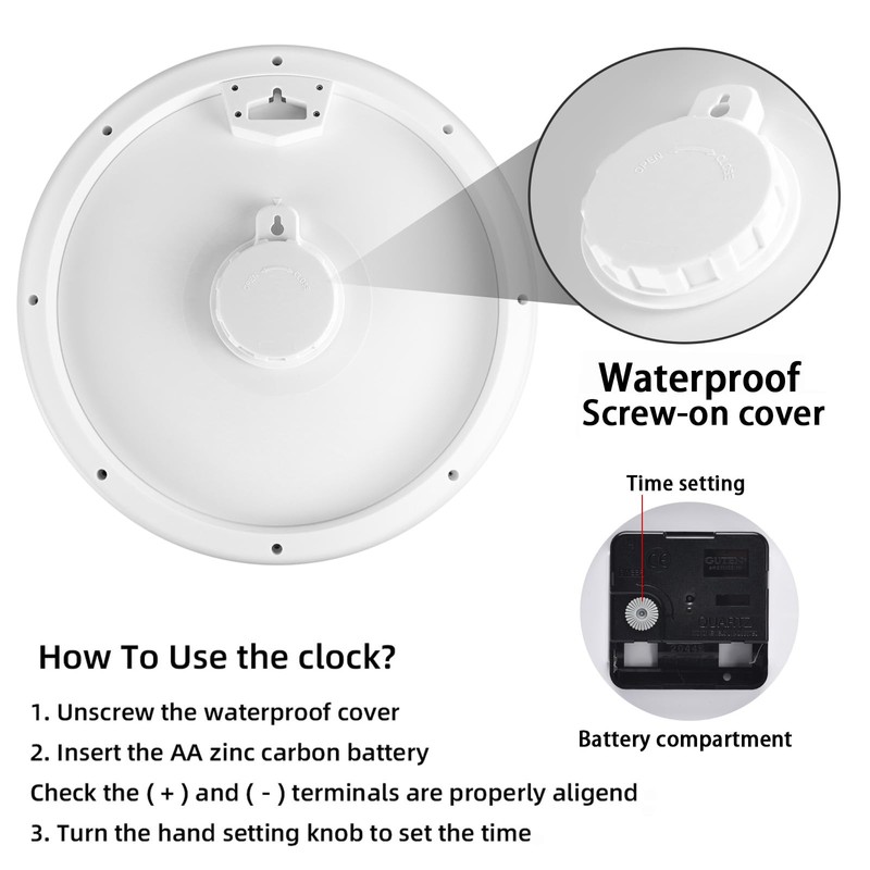 Caysie 16 Inch Sealed Large Outdoor Clock Waterproof, Silent Battery