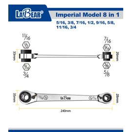 LABEAR - SAE 8 in 1 Speed wrench, 8 in 1 Double End Reversible Combination Wrench, Ratcheting Wrench, 5/16",3/8",7/16",1/2",9/16",5/8",11/16",3/4"