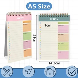 OFFCUP Set of 2 A5 to Do List 52 Sheets Daily Planner Undated, Writing on Both Sides, To Do Planner, Notebook with Hard Cover, Spiral Pad with Checklist, Prios, Not Forgetting and Notes for Office