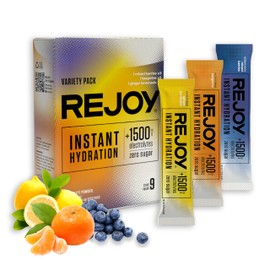 REJOY – Electrolyte Powder Packets, 9 Sticks – Hydration Drink Mix Supplement – Sugar Free, Keto and Paleo Friendly, Vegan, Non-GMO, Easy Open Single-Serving Stick (Variety Pack)