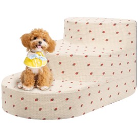 Dog Stairs for Small Dogs, Foam Steps for Small Dogs & Cats, 3 Steps Dog Ramp for High Beds, Couch, Window, Sofa, Pet Stairs with Removable Washable Cover, Non-Slip Sturdy Pet Steps, Strawberry