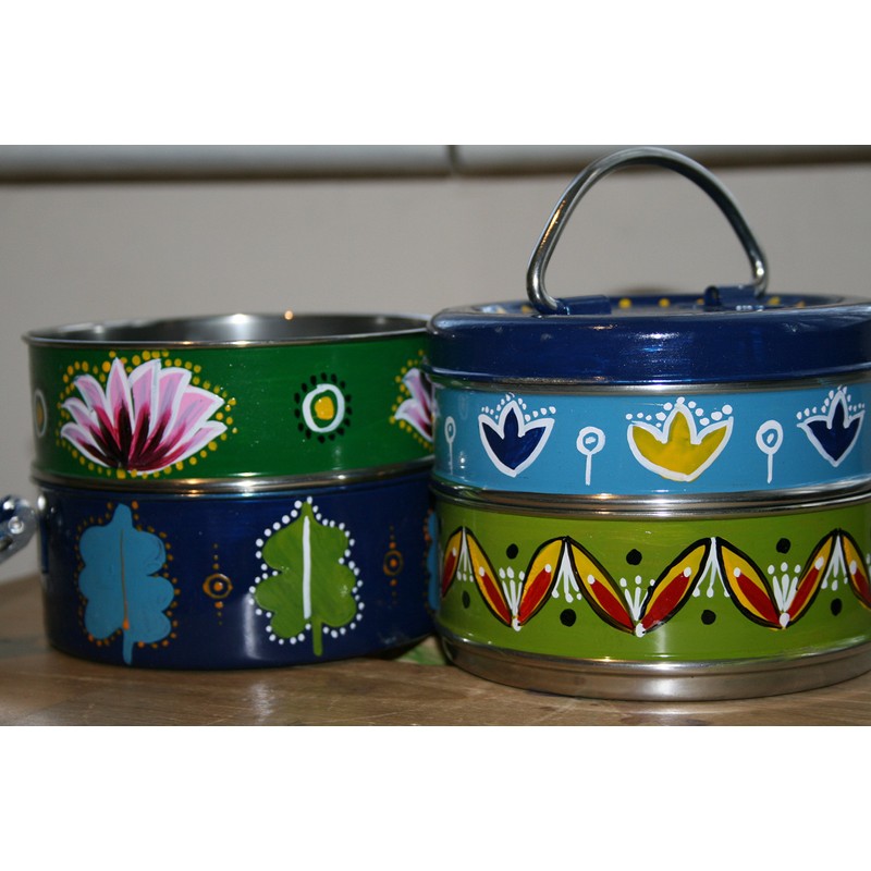 Handpainted 4 Tier Madhubani Motifs Indian-Tiffin Box