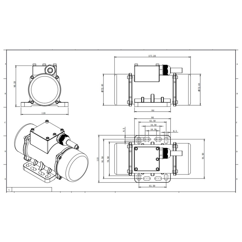 50W Concrete Vibration Motor with Speed Controller, AC 110V 3600RPM