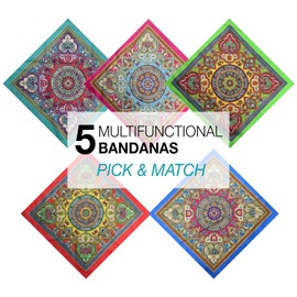 Basic Sense 5 PCS Multifunctional Vintage Paisley Bandana 100% Cotton Biker Novelty Headwear Scarf Handkerchief Cowboy