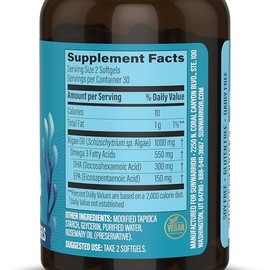 Vegan Omega 3 Algae Oil Plant-Based DHA & EPA from Algae Oil | 550mg Omega-3s per Softgel with 300mg DHA & 150mg EPA | Heart, Brain, & Vision Support 