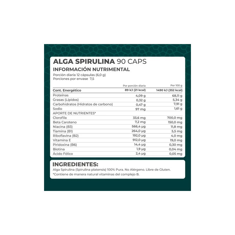 Alga Spirulina 100% Pura - Pronat - 90 Cápsulas de