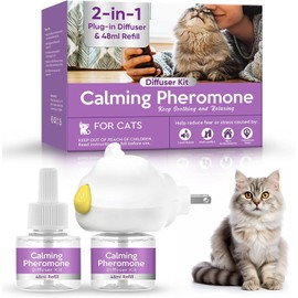 NHZ Cat Calming Diffuser, Release Sustained Pheromone, Reduces Stress for Cats in New Environments, 60 Days Lasting, 1 Diffuser Head and 2 Refills