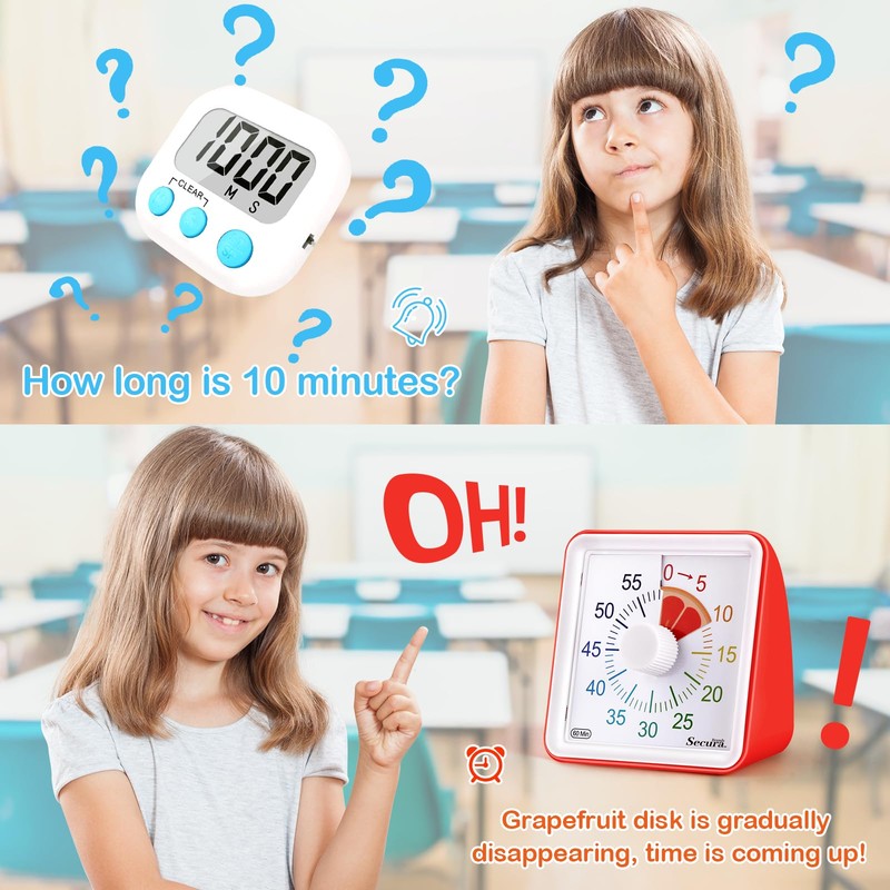 Secura 60-Minute Visual Countdown Timer for Kids & Adults, Classroom