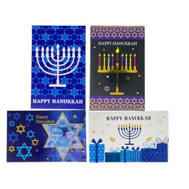 All Day Gifts 28 Hanukkah Greeting Cards with Envelopes - 4 Assorted Religious Holiday Boxed Cards with Foil and Glitter, sentiment inside with blank space - 4 3/4" x 7 1/4"
