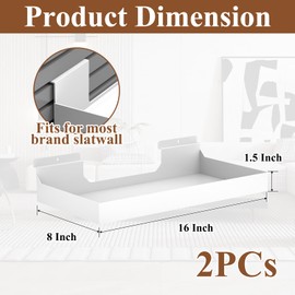 MQKIWAO 2 Pcs 16X8 Inch Slatwall Shelves, Heavy Duty Slatwall Baskets, Metal Slat Wall Shelves Accessories, Metal Retail Display for Storage and Organization, White