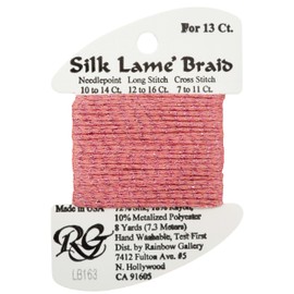 Rainbow Gallery Silk Lame Braid Metallic Needlepoint Thread Pinks, Medium Rose - LB163