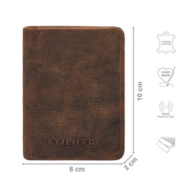 STILORD 'Ledo' Leather Wallet Men's Slim Wallet with Coin Compartment Mini Wallet Flat 10 Card Slots in Portrait Format - Genuine Leather Credit Card Case Leather RFID Protection, Avani - Brown, S,