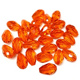 60pcs 8x12mm Crystal Glass Teardrop Beads Faceted Vertical Hole Shape Loose Spacer Beads for Jewelry Making DIY Bracelet Necklace Sewing Crafts Decoration(Tangerine)