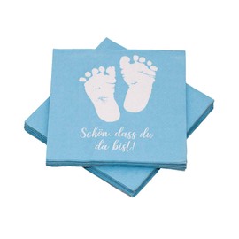 20 Napkins Baby Feet 'Schön, dass du da bist!' 33 x 33 cm - Light Blue - for Birth, Christening, Baby Shower