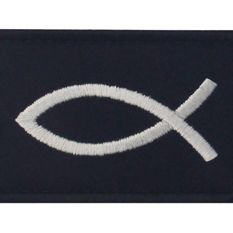 Jesus Fish Ichthys Embroidered Velcro Patch, Black and White