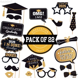 KatchOn, Graduation Photo Booth Props 2025 - Pack of 22 | Black and Gold Graduation Photo Props | Graduation Picture Props, Graduation Decorations Class of 2025 | Graduation Props 2025 for Photoshoot