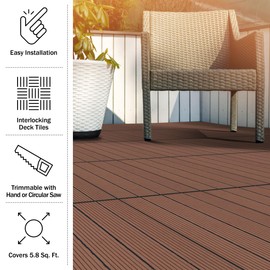 Interlocking Deck Tiles - 6-Pack 11.6-in Wood Plastic Composite All-Weather Outdoor Flooring Balcony Poolside or Patio by Pure Garden (Brown)