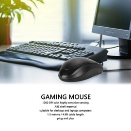 Corded Mouse, 1000 DPI ABS 4.9ft Wired Mouse with 3 Multifunction Buttons for Desktop Laptop, Comfortable Grip Ergonomic USB Mouse for Home School Office