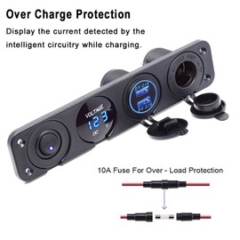 Thlevel Auto Ladegerät Schalttafel 12V Dual USB Ladebuchse Zigarettenanzünder Adapter Blaue LED Voltmeter ON/Off Schalter Toggle Panel für Camper Truck Trailer Marine Boat