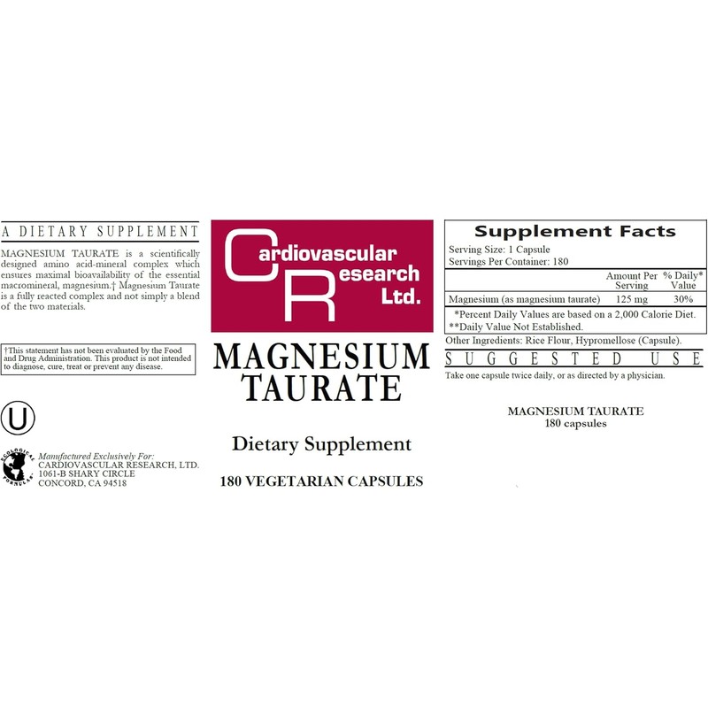 Cardiovascular Research Magnesium Taurate 125 mg New Tamper Resistant Ship
