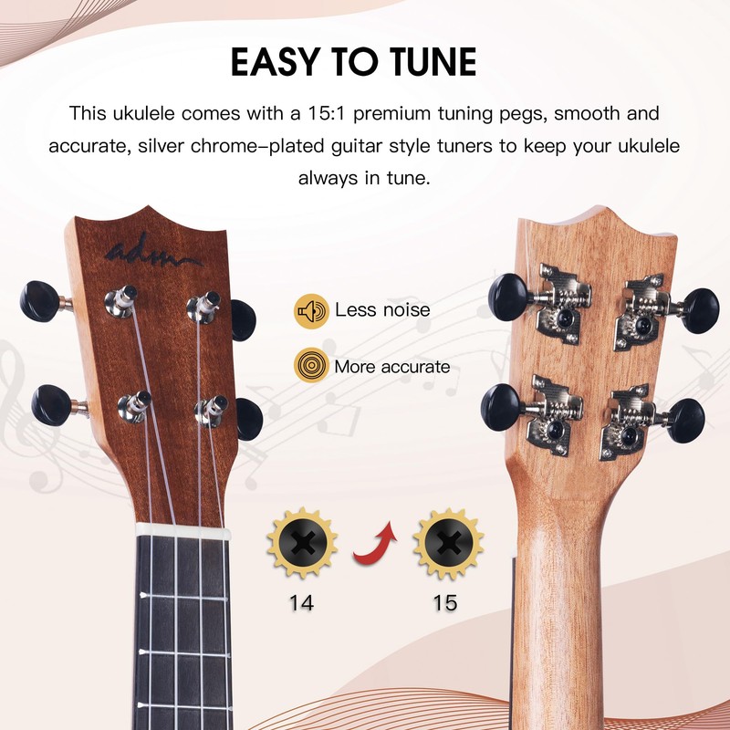 ADM Soprano Ukulele Beginner Kit Mahogany Hawaiian Wood Ukelele Bundle