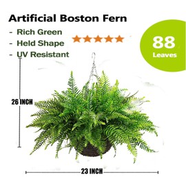 MIANLU Large Artificial Boston Fern Hanging Plant - Perfect for Outdoor Décor with Lifelike Beauty